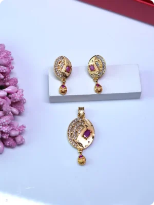 Traditional Gold Plated Pendant Set with Earrings