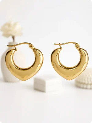 Trendy Bold Gold Heart Hoop Earrings