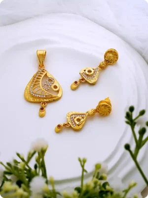 Traditional Gold Plated Pendant Set with Earrings