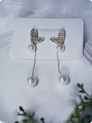 Pearl Crystal Heart Shaped Earrings