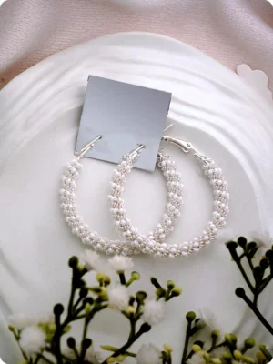 Stylish White Pearl Round Hoop Earrings