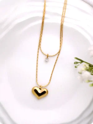 Crystal Heart Double Layered Necklace