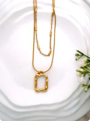 Hollow Square With Double Layered Necklace