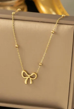 Beads Chain Bow Pendant Necklace